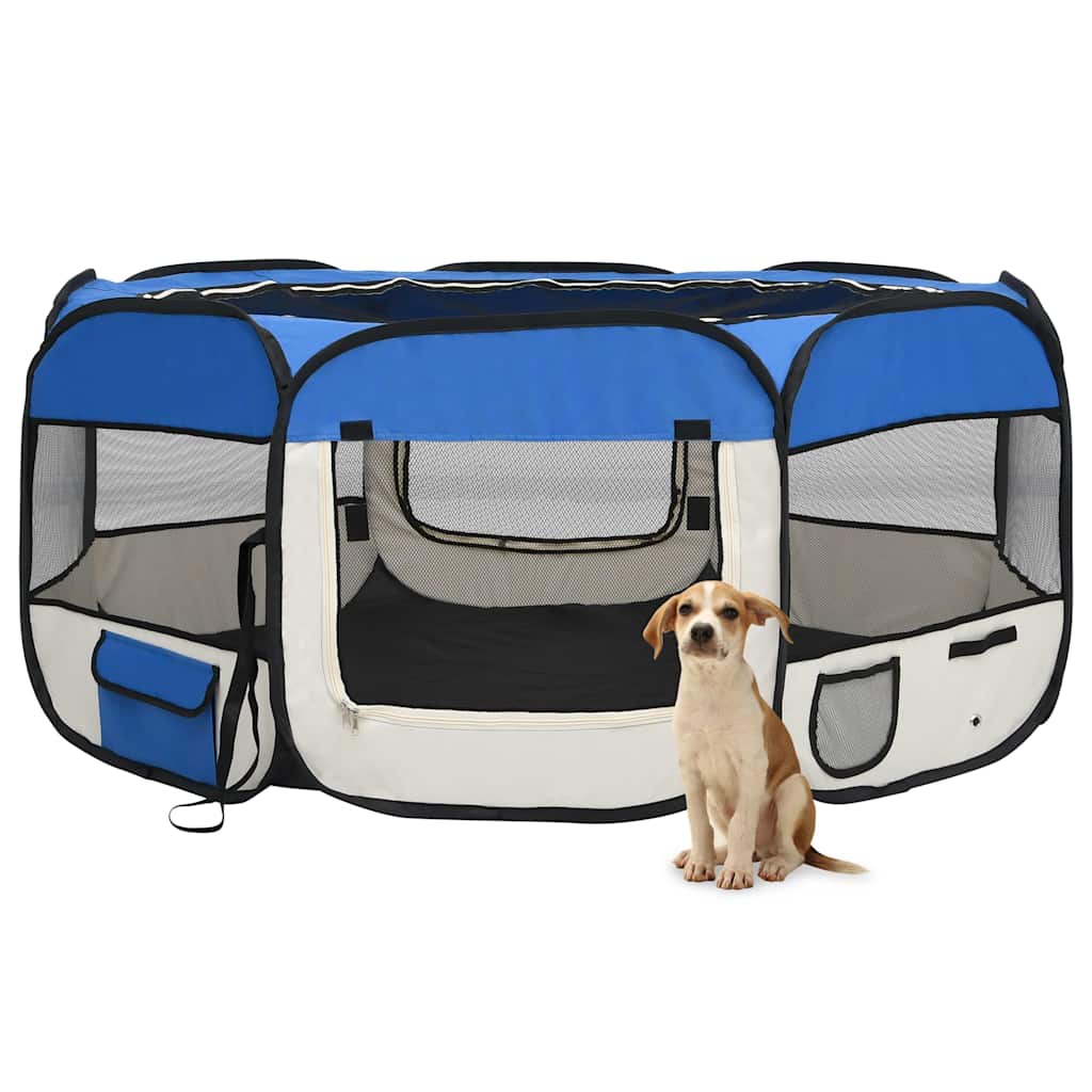 vidaXL Dog Playpen | Blue and cream | Polyester, Steel | 145x145x61 cm 1
