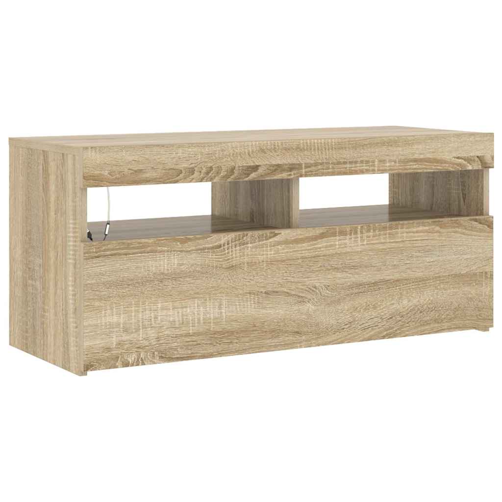 804385 vidaXL TV Cabinet with LED Lights Sonoma Oak 90x35x40 cm 3