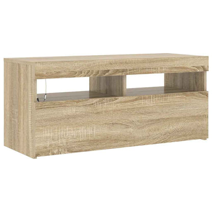 804385 vidaXL TV Cabinet with LED Lights Sonoma Oak 90x35x40 cm 3