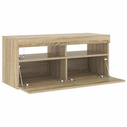 804385 vidaXL TV Cabinet with LED Lights Sonoma Oak 90x35x40 cm 4