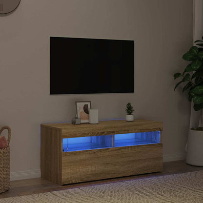 804385 vidaXL TV Cabinet with LED Lights Sonoma Oak 90x35x40 cm 1