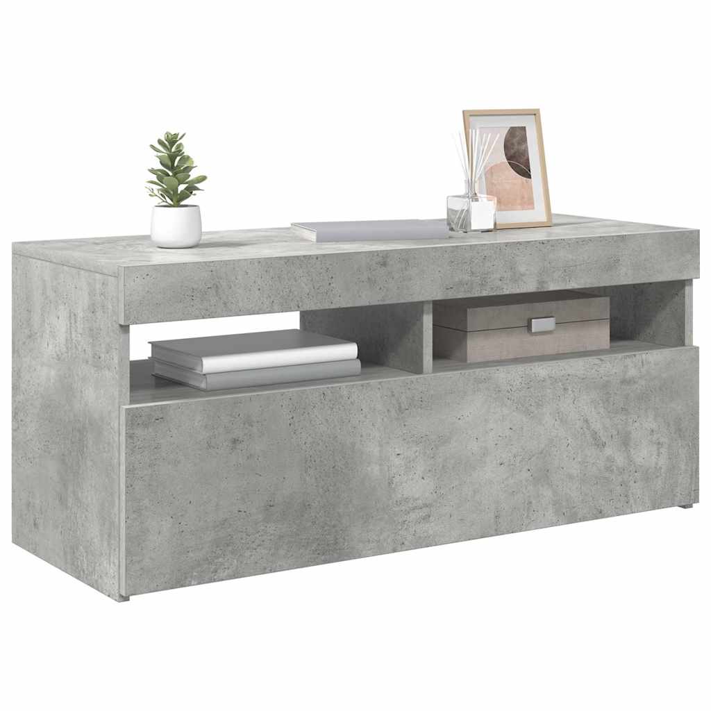 TV Cabinet with LED Lights 90x35x40 cm 1 Width 90 cm Concrete grey