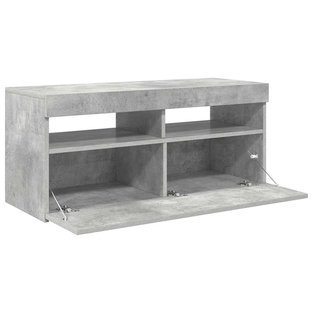 804386 vidaXL TV Cabinet with LED Lights Concrete Grey 90x35x40 cm 6
