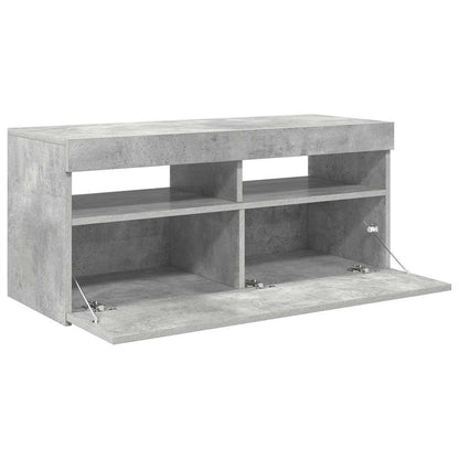 804386 vidaXL TV Cabinet with LED Lights Concrete Grey 90x35x40 cm 6