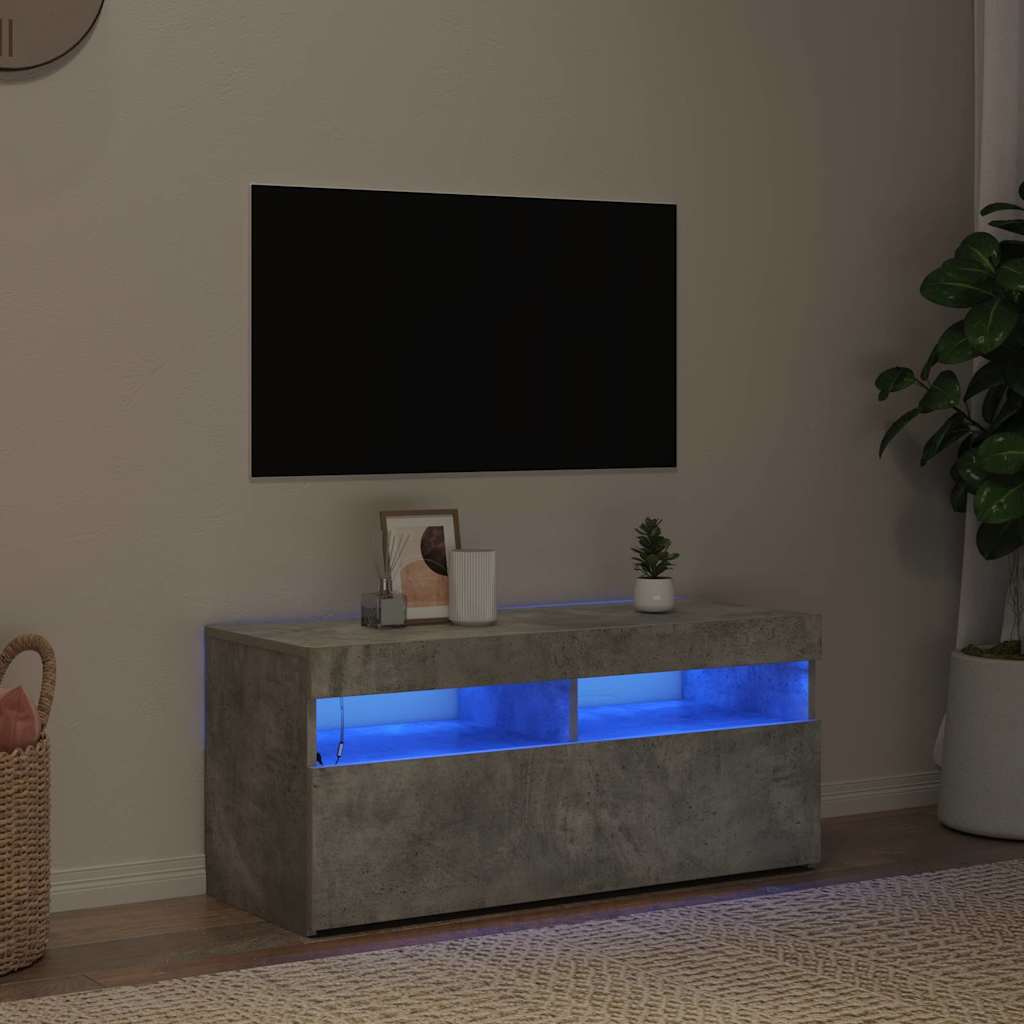 804386 vidaXL TV Cabinet with LED Lights Concrete Grey 90x35x40 cm 1