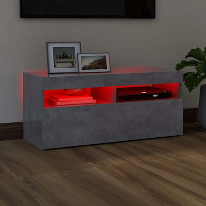 804386 vidaXL TV Cabinet with LED Lights Concrete Grey 90x35x40 cm 4