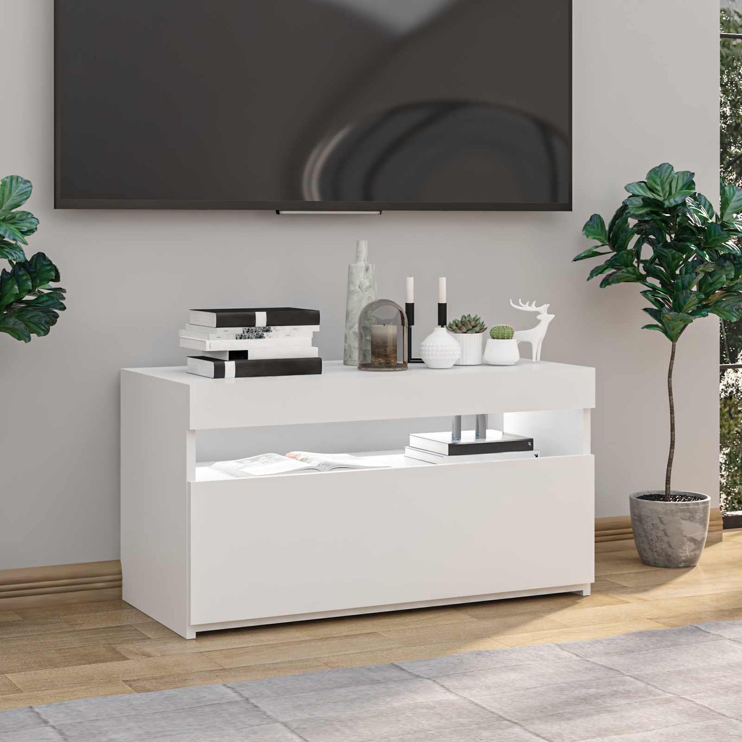 804391 vidaXL TV Cabinet with LED Lights White 75x35x40 cm 5