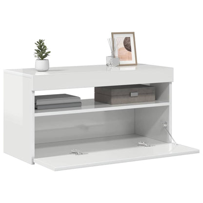 TV Cabinet with LED Lights 75x35x40 cm 1 Width 75 cm High gloss white
