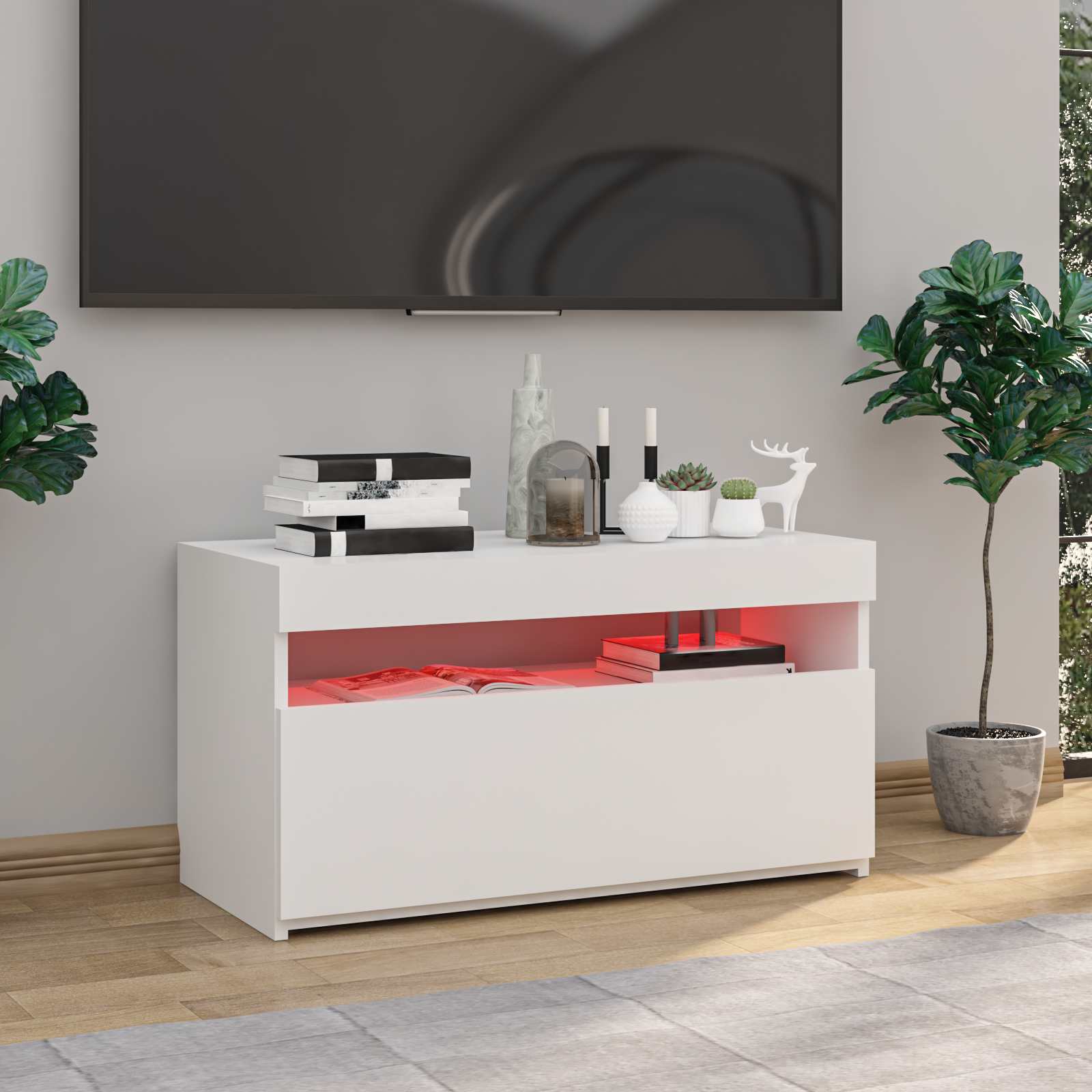 804403 vidaXL TV Cabinet with LED Lights High Gloss White 75x35x40 cm 4