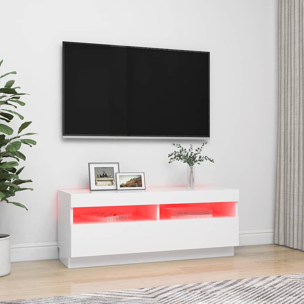 804454 vidaXL TV Cabinet with LED Lights White 100x35x40 cm 3
