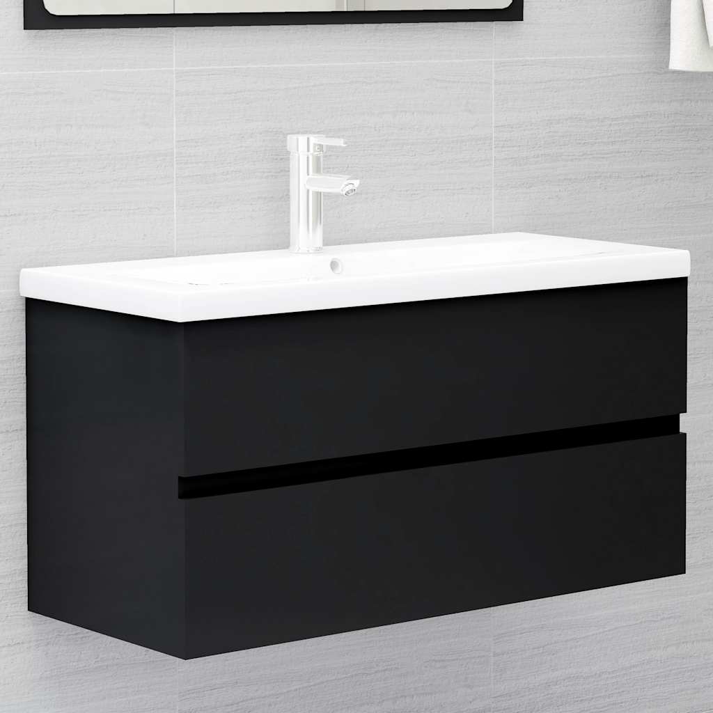 vidaXL Sink Cabinet Black 90x38.5x45 cm Engineered Wood 1