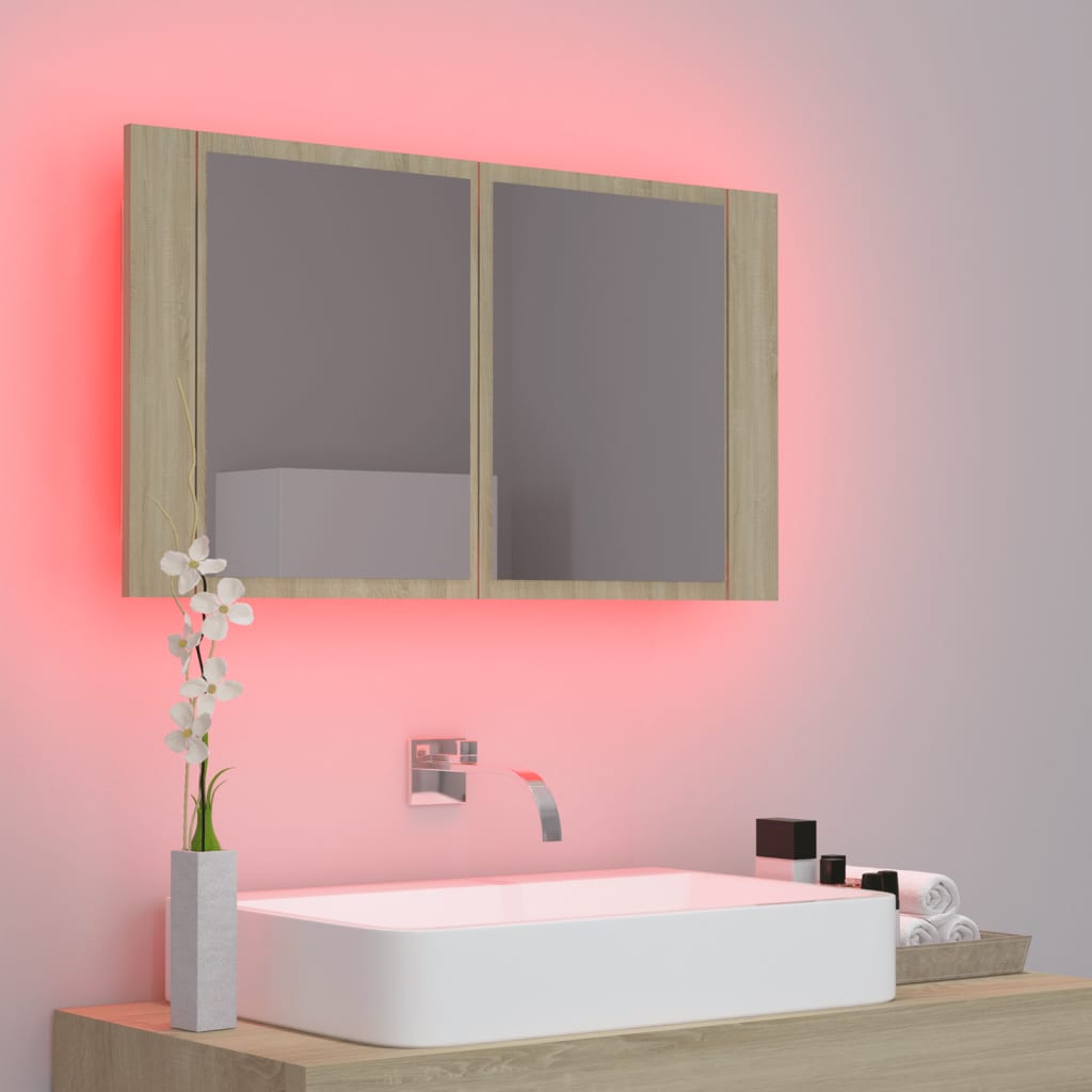 vidaXL Led Mirror Cabinet | Sonoma oak | Engineered wood | 80 x 12 x 45 cm 4
