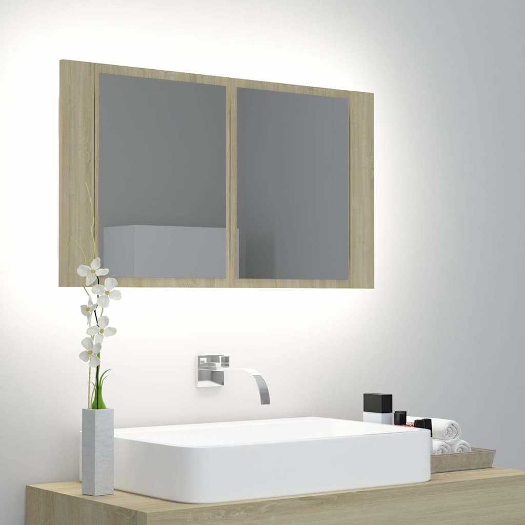 vidaXL Led Mirror Cabinet | Sonoma oak | Engineered wood | 80 x 12 x 45 cm 1