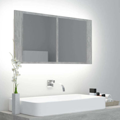 vidaXL LED Bathroom Mirror Cabinet Concrete Grey 90x12x45 cm Acrylic 1