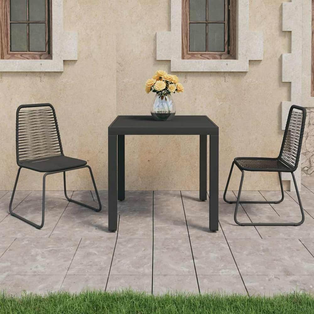 5 Piece Garden Dining Set PVC Rattan Black 79 cm table length 2