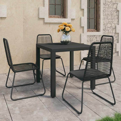 5 Piece Garden Dining Set PVC Rattan Black 79 cm table length 4