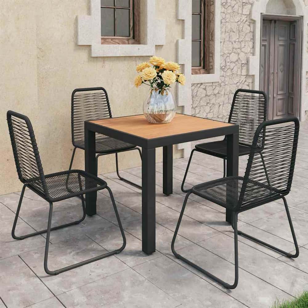 5 Piece Garden Dining Set PVC Rattan Black and brown 79 cm table length 4