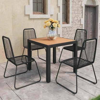 5 Piece Garden Dining Set PVC Rattan Black and brown 79 cm table length 4