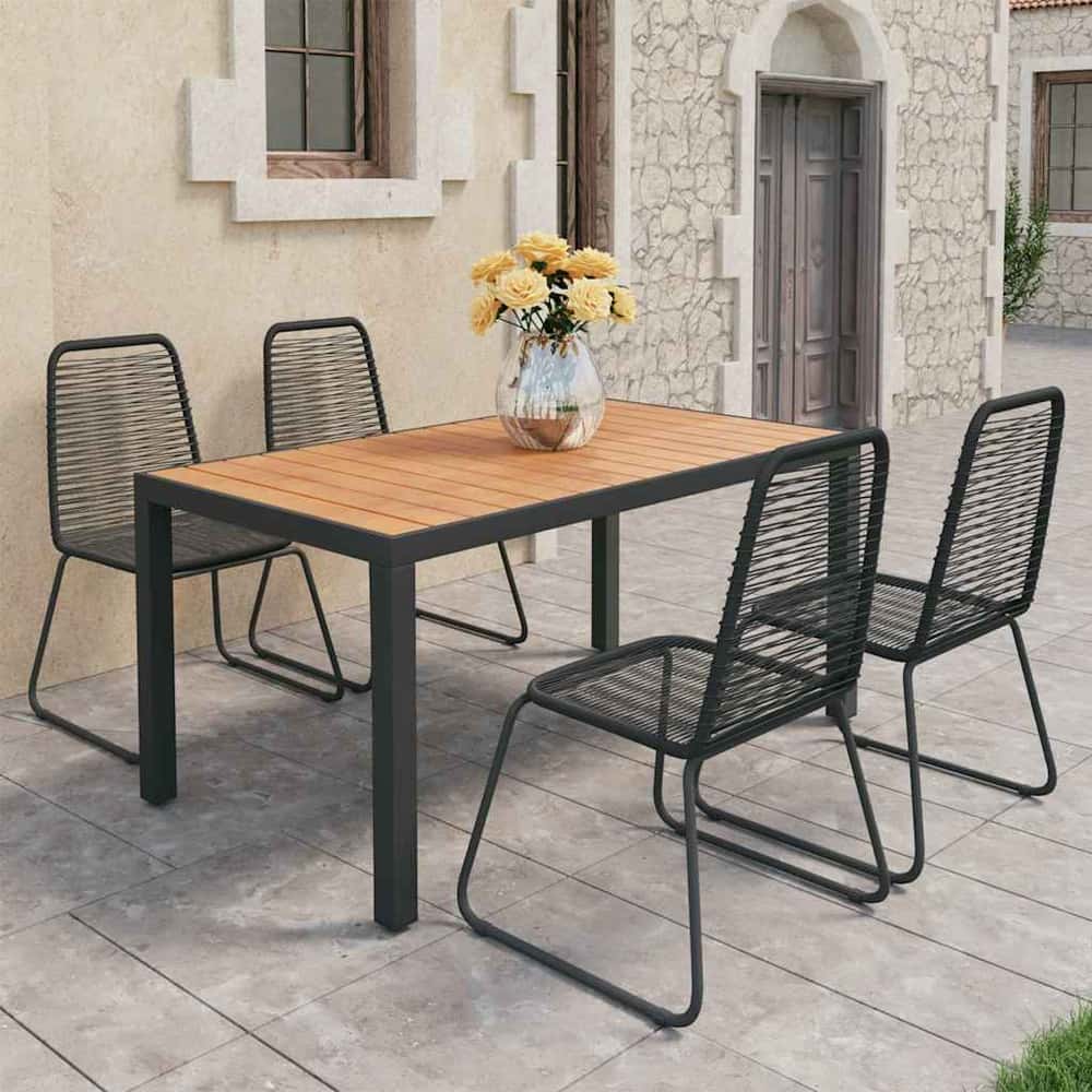 5 Piece Garden Dining Set PVC Rattan Black and brown 150 cm table length 4