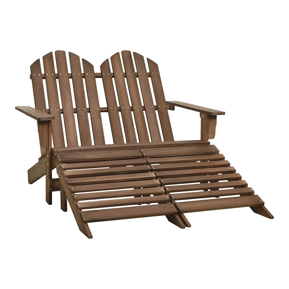 2-Seater Garden Adirondack Chair&Ottoman Fir Wood Brown