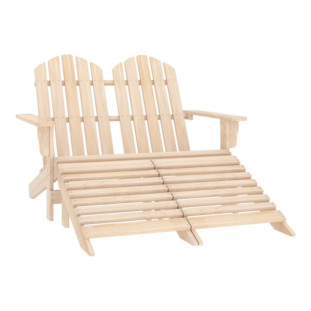 2-Seater Garden Adirondack Chair&Ottoman Fir Wood Light brown