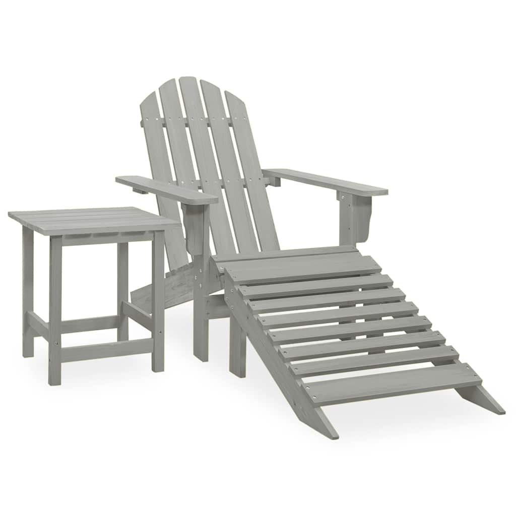 vidaXL Garden Adirondack Chair with Ottoman&Table Solid Fir Wood Grey 1