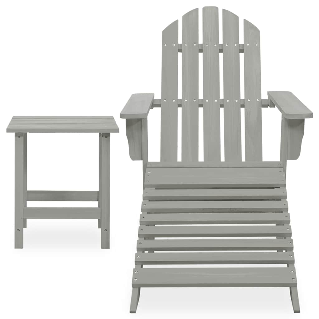vidaXL Garden Adirondack Chair with Ottoman&Table Solid Fir Wood Grey 2