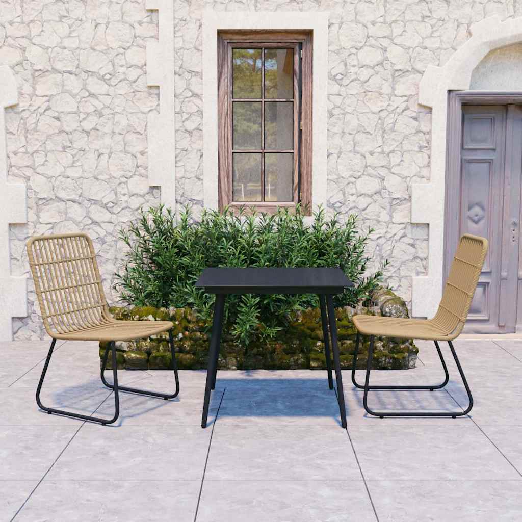 5 Piece Outdoor Dining Set Poly Rattan and Glass Oak and black 80 cm table length 2