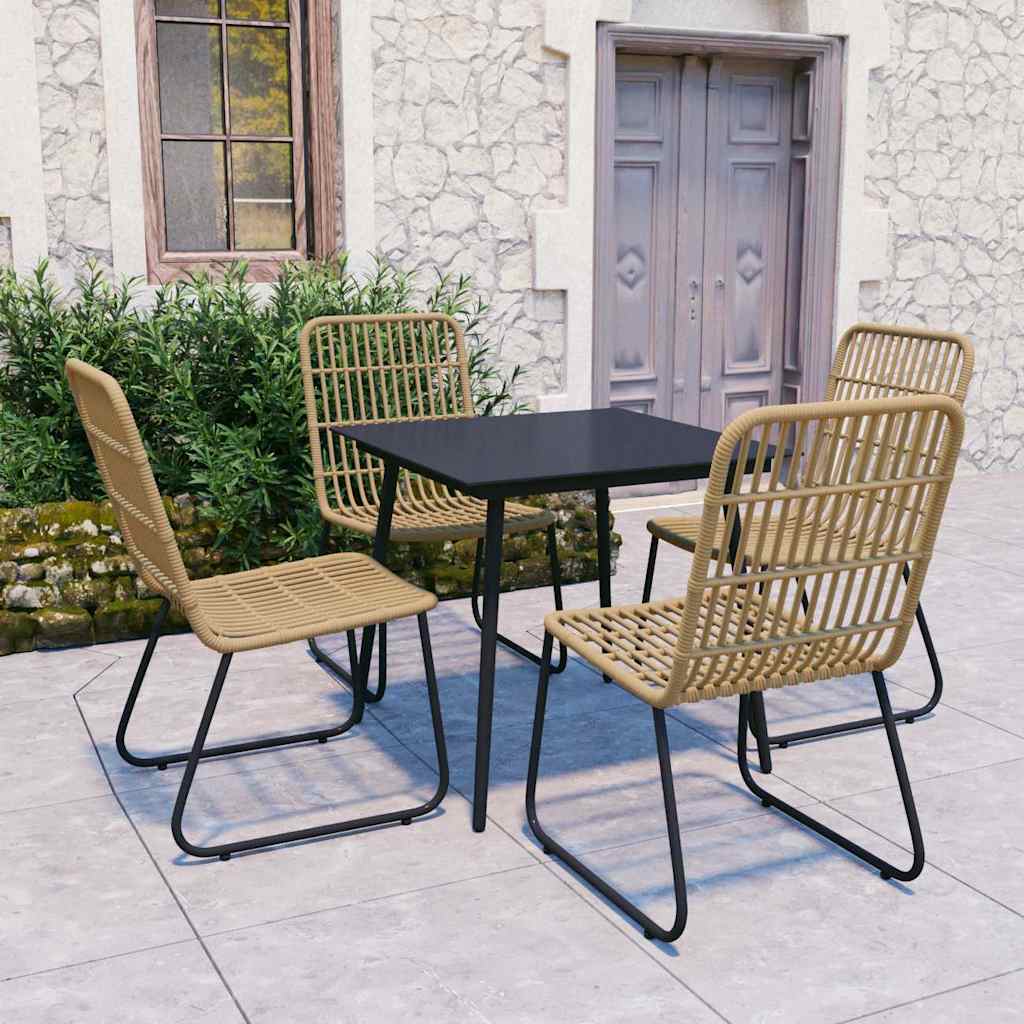 5 Piece Outdoor Dining Set Poly Rattan and Glass Oak and black 80 cm table length 4