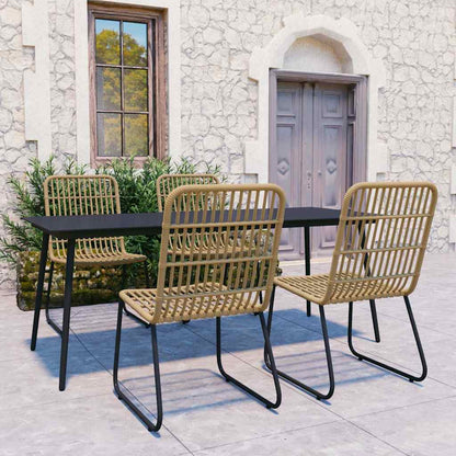 5 Piece Outdoor Dining Set Poly Rattan and Glass Oak and black 150 cm table length 4