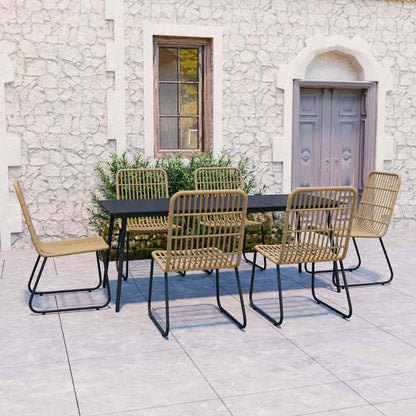 5 Piece Outdoor Dining Set Poly Rattan and Glass Oak and black 150 cm table length 6