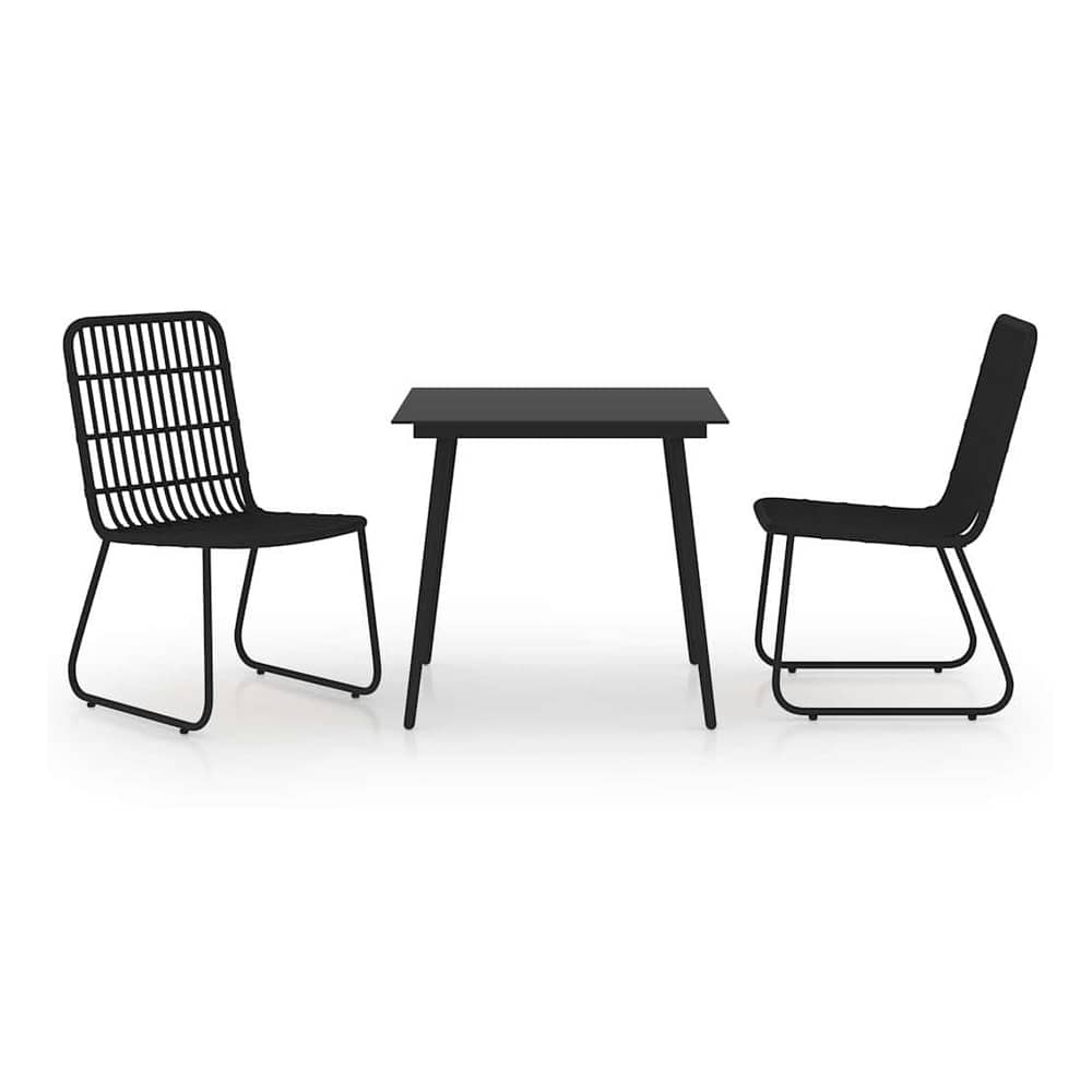 5 Piece Outdoor Dining Set Poly Rattan and Glass Black 80 cm table length 2
