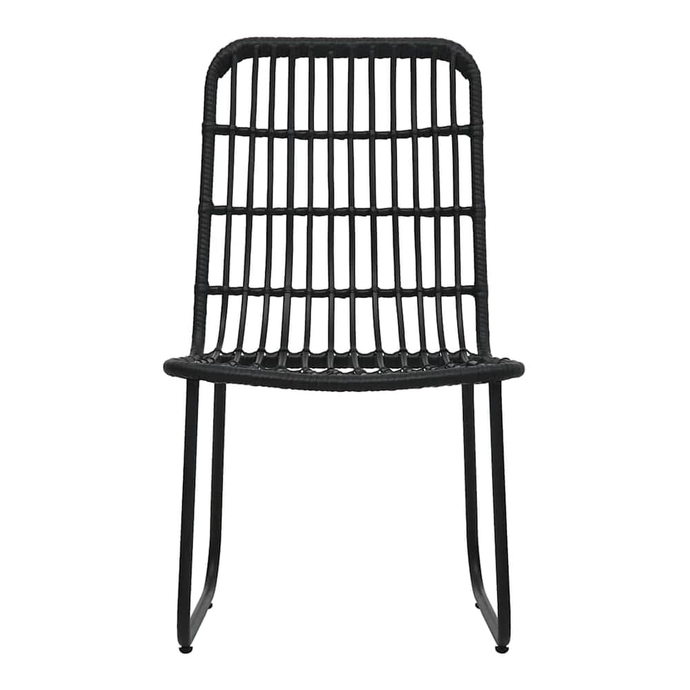 5 Piece Outdoor Dining Set Poly Rattan and Glass Black 80 cm table length 2