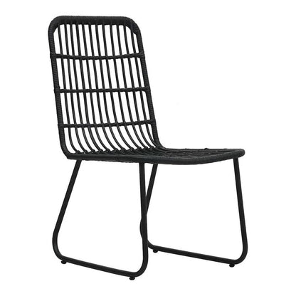5 Piece Outdoor Dining Set Poly Rattan and Glass Black 80 cm table length 2