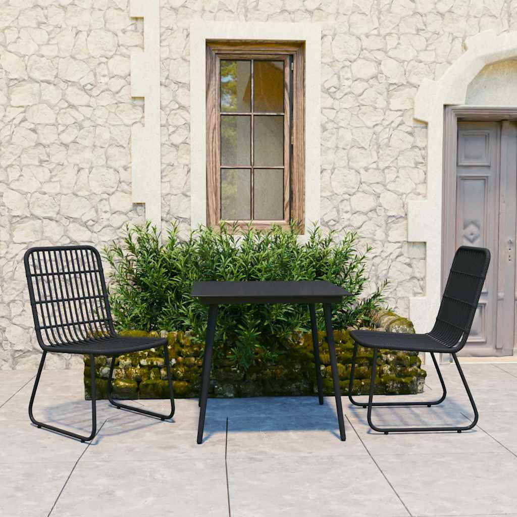 5 Piece Outdoor Dining Set Poly Rattan and Glass Black 80 cm table length 2