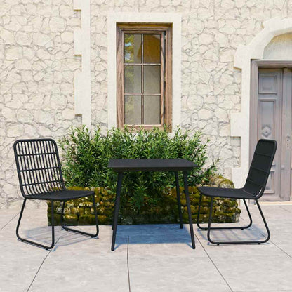 5 Piece Outdoor Dining Set Poly Rattan and Glass Black 80 cm table length 2