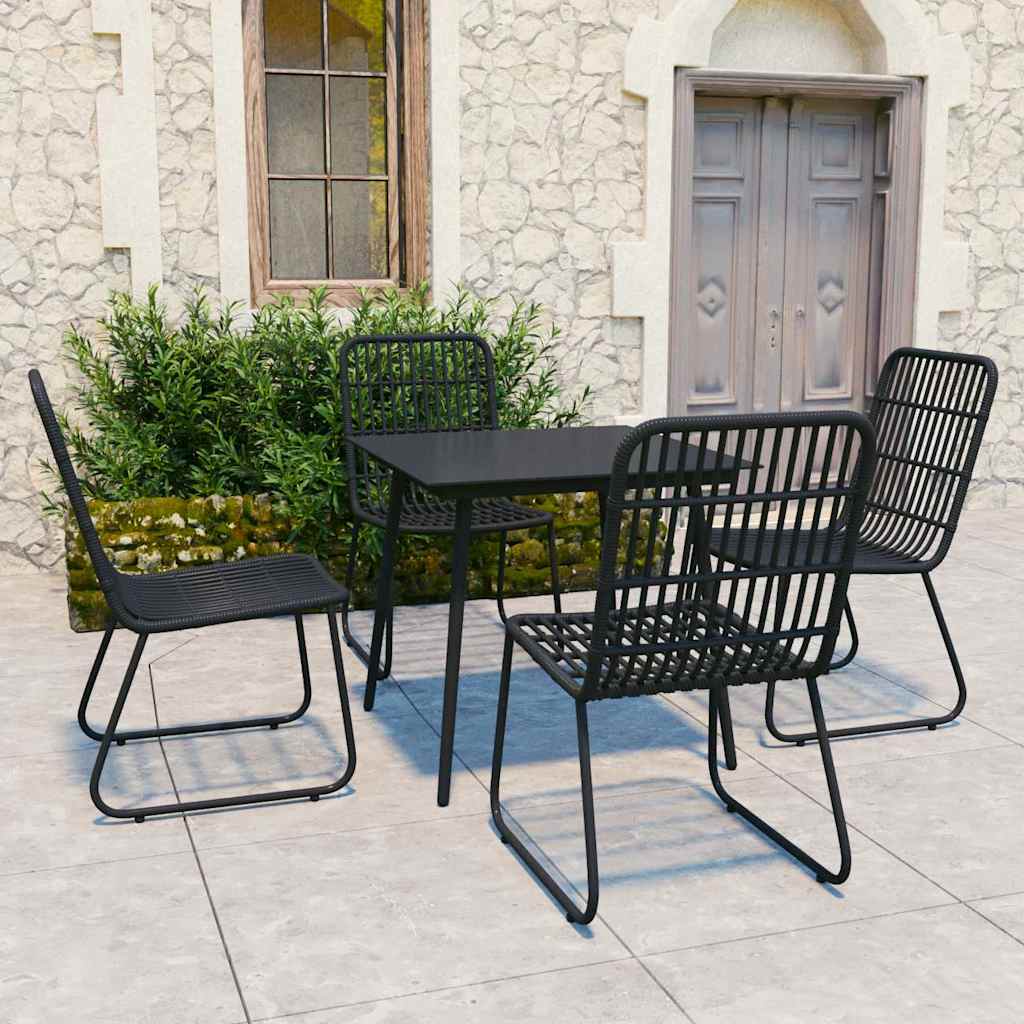 5 Piece Outdoor Dining Set Poly Rattan and Glass Black 80 cm table length 4