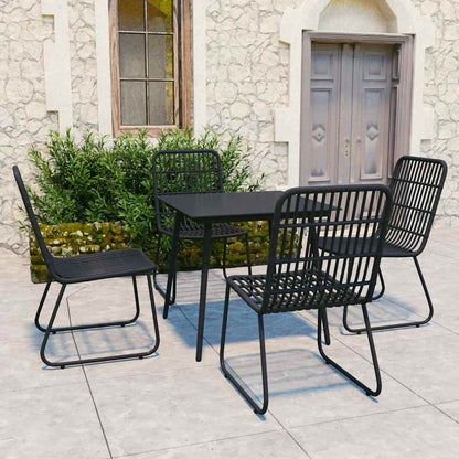 5 Piece Outdoor Dining Set Poly Rattan and Glass Black 80 cm table length 4