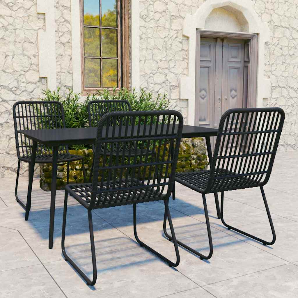 5 Piece Outdoor Dining Set Poly Rattan and Glass Black 150 cm table length 4