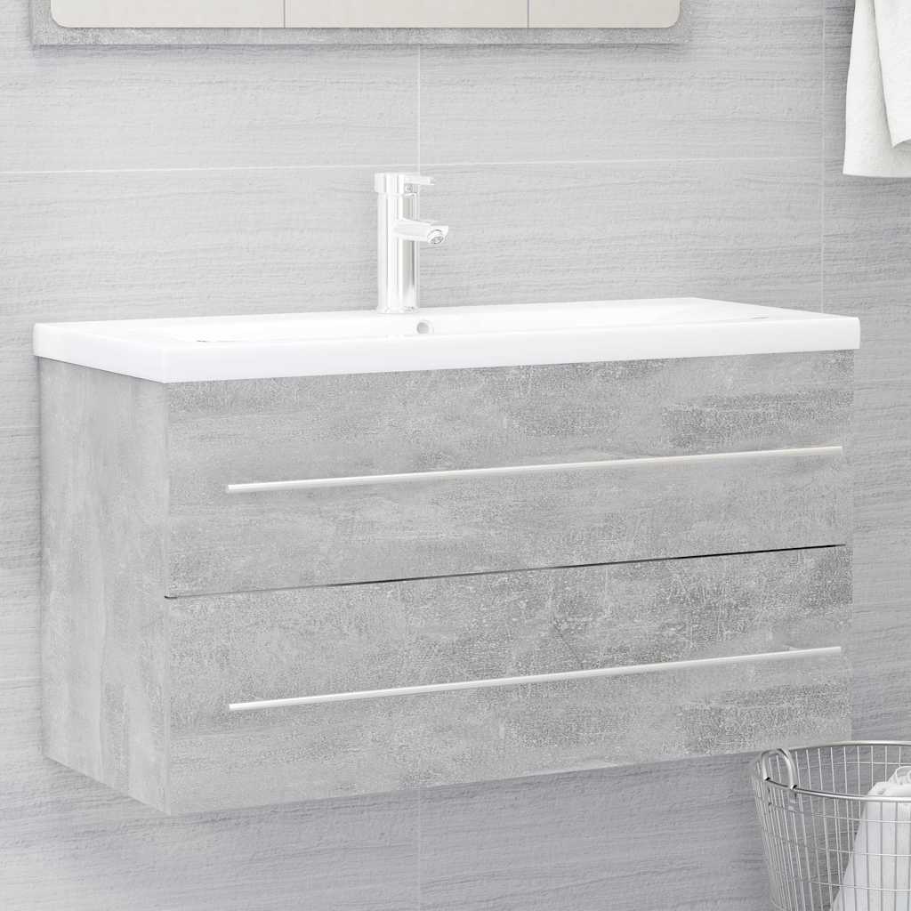 vidaXL 2 Piece Bathroom Furniture Set Concrete Grey Engineered Wood 6