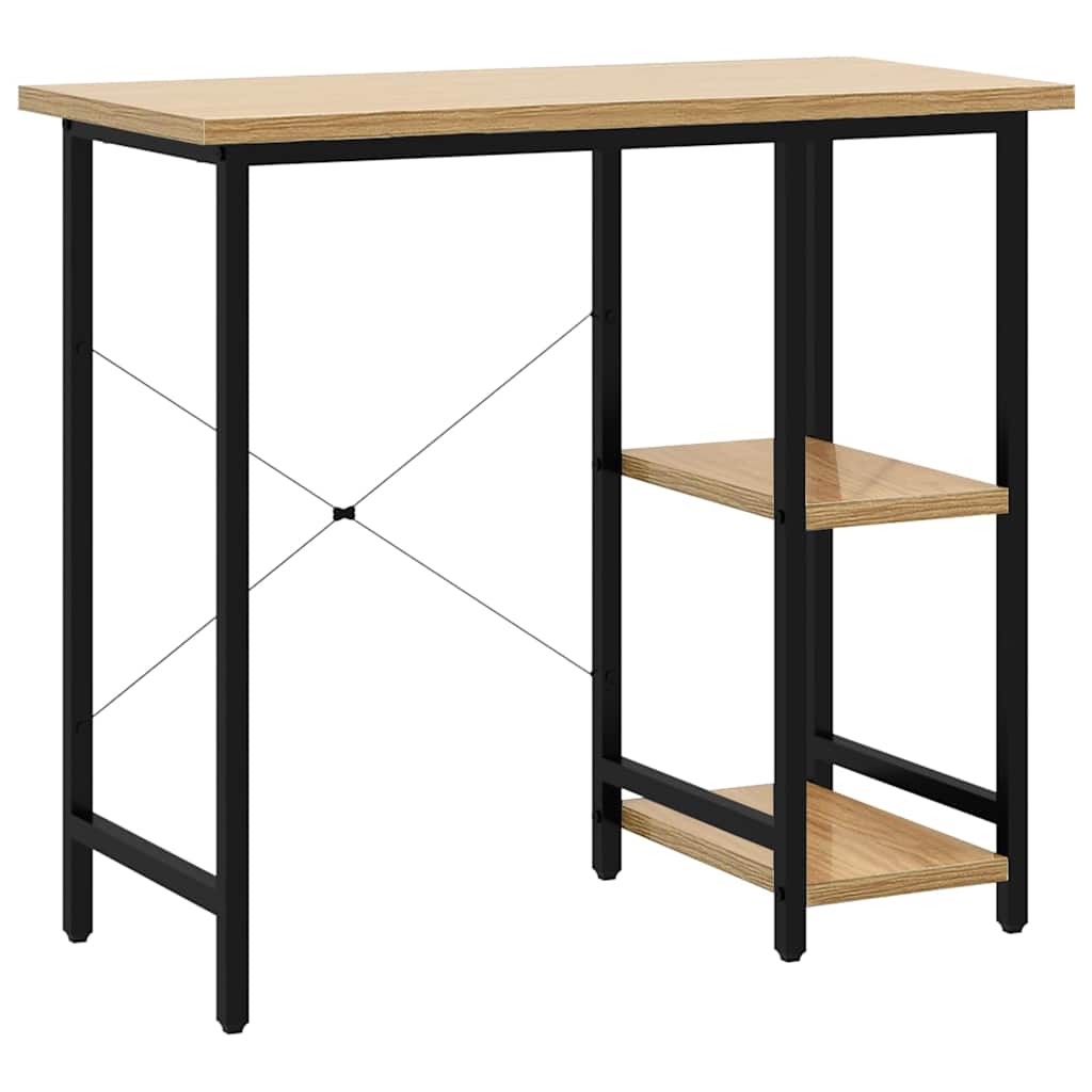 vidaXL Computer Desk | Black and light oak | MDF, Powder-Coated Metal | Standard 2