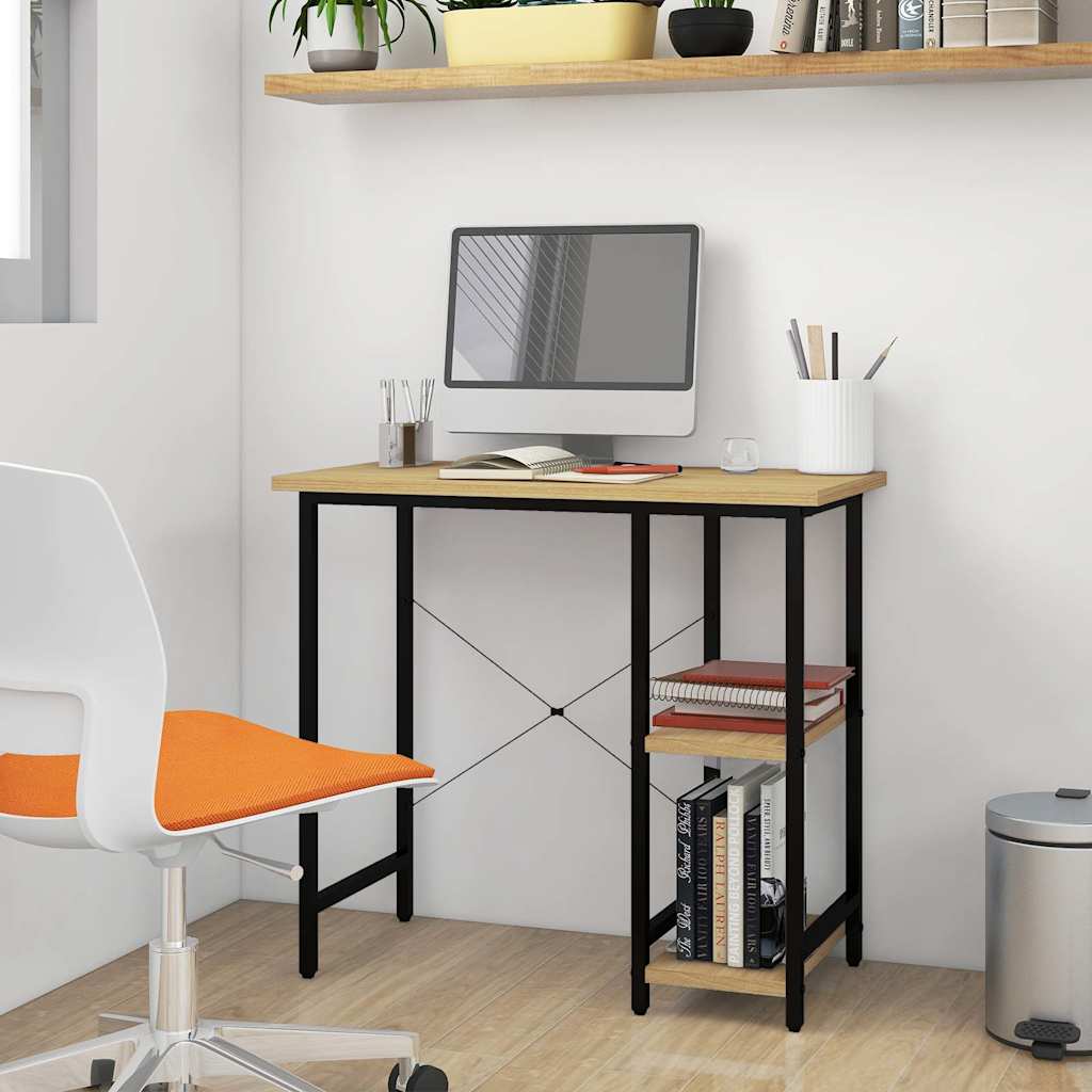 vidaXL Computer Desk | Black and light oak | MDF, Powder-Coated Metal | Standard 1