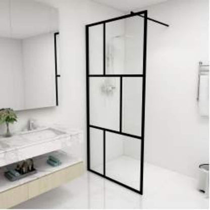 Walk-in Shower Wall with Clear ESG Glass Black 90 x 195 cm