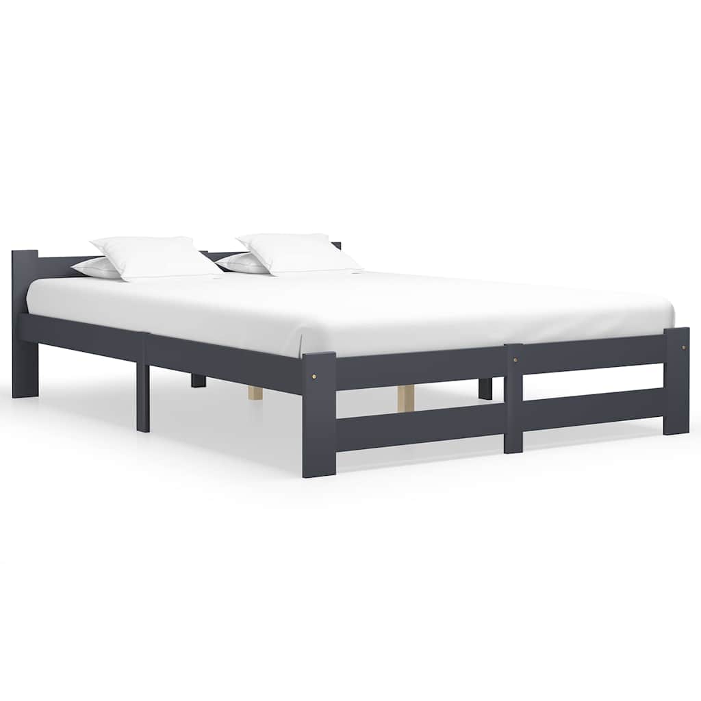 Bed Frame without Mattress Solid Pine Wood Dark Grey 160 x 200 cm