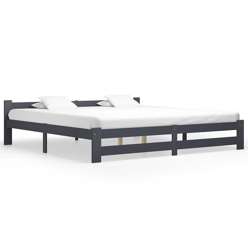 vidaXL Bed Frame without Mattress Dark Grey Solid Pine Wood 200x200 cm 1