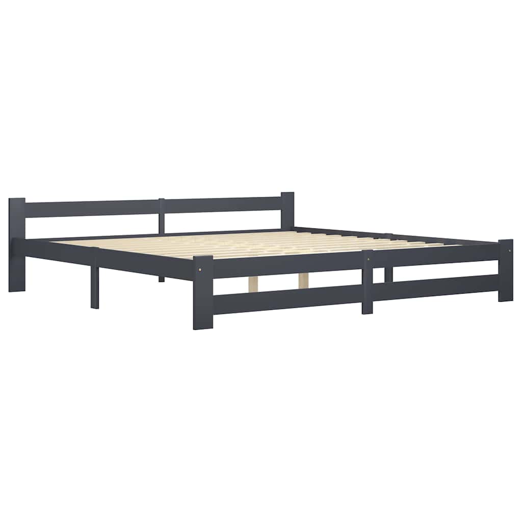 vidaXL Bed Frame without Mattress Dark Grey Solid Pine Wood 200x200 cm 2
