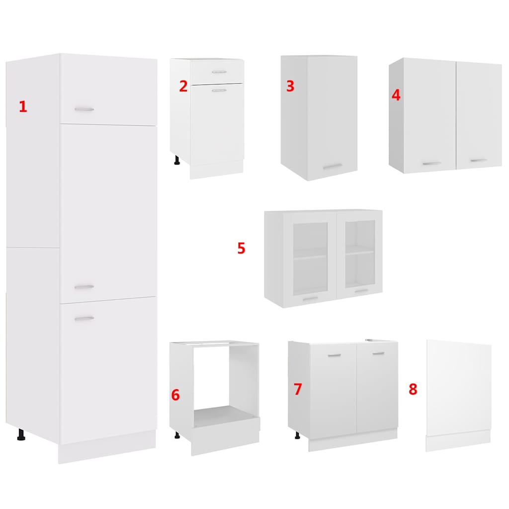 8 Piece Kitchen Cabinet Set Engineered Wood White