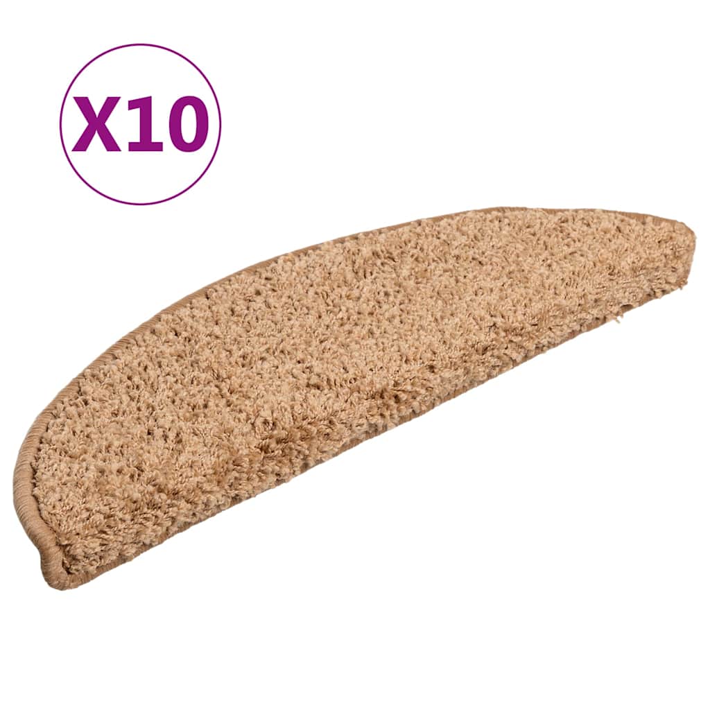 vidaXL Stair Mats 10 pcs 56x17x3 cm Beige Half Round 2