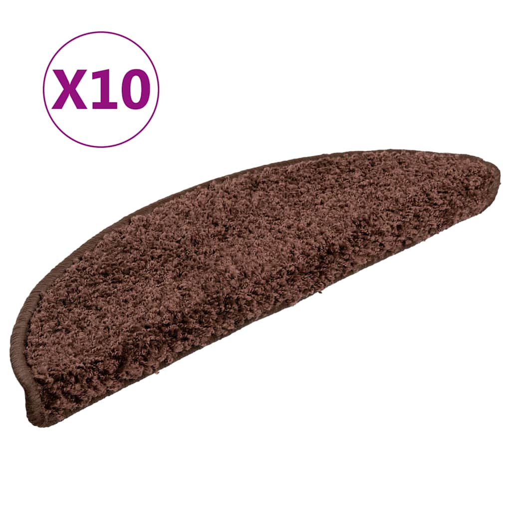 vidaXL Stair Mats 10 pcs 56x17x3 cm Brown Half Round 2