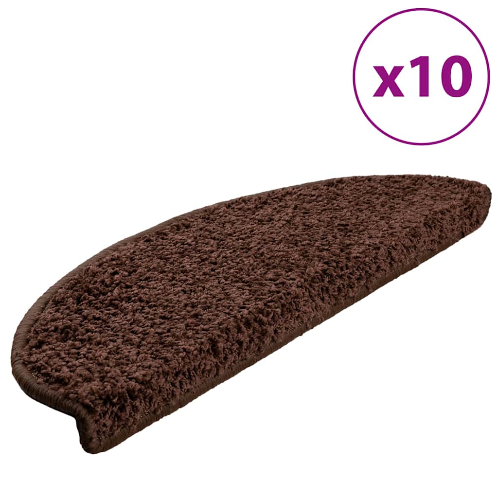 vidaXL Stair Mats 10 pcs 65x21x4 cm Brown Half Round Large 2
